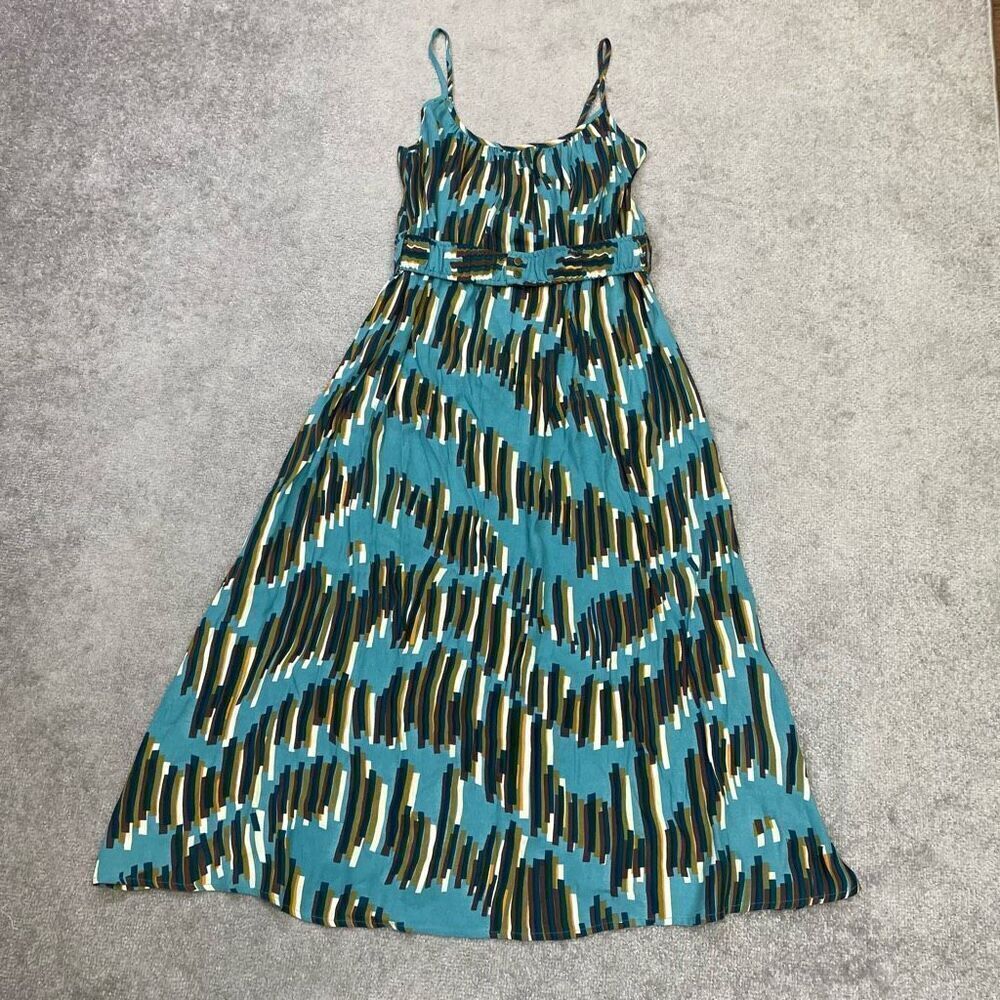 Corey Lynn Calter Womens Belted Geometric Carreux Cami Midi Dress Blue Small